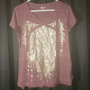 Style & Co Mandala Metallic Graphic Short Sleeve Tee
